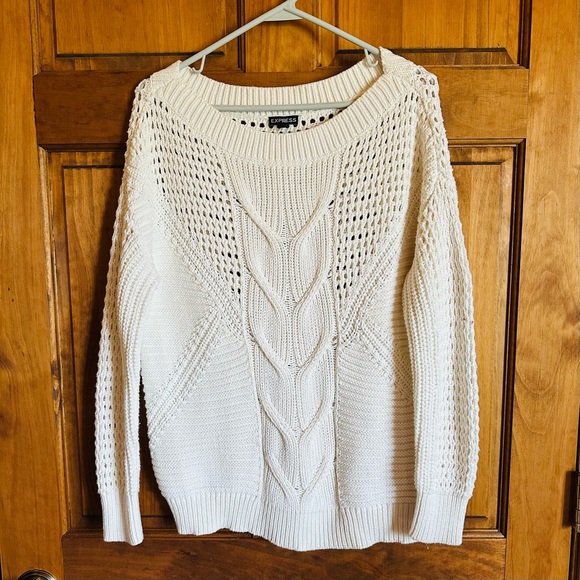 Express Sweaters - Express Cream Cable & Open-Stitch Scoop-Neck Sweater Size medium new